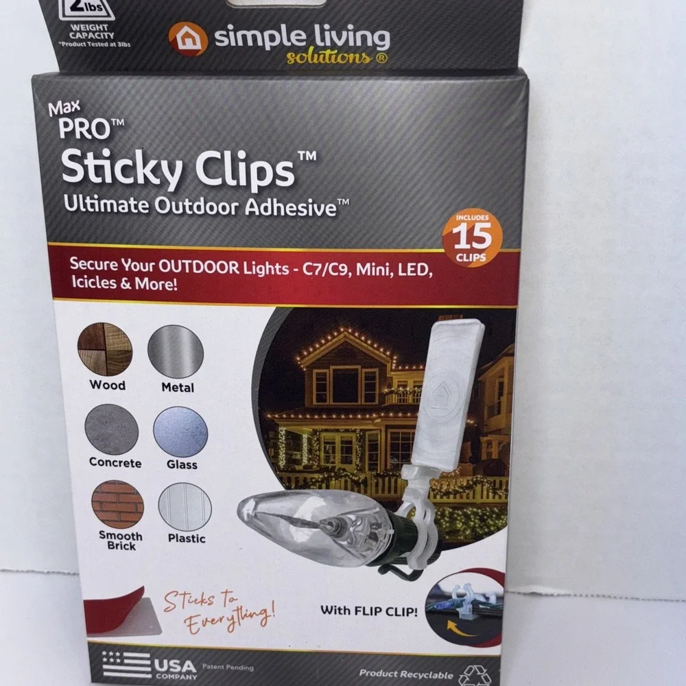 Max Pro Sticky Clip Ultimate Outdoor Adhesive, 15 Clips Outdoor Lights USA NEW!